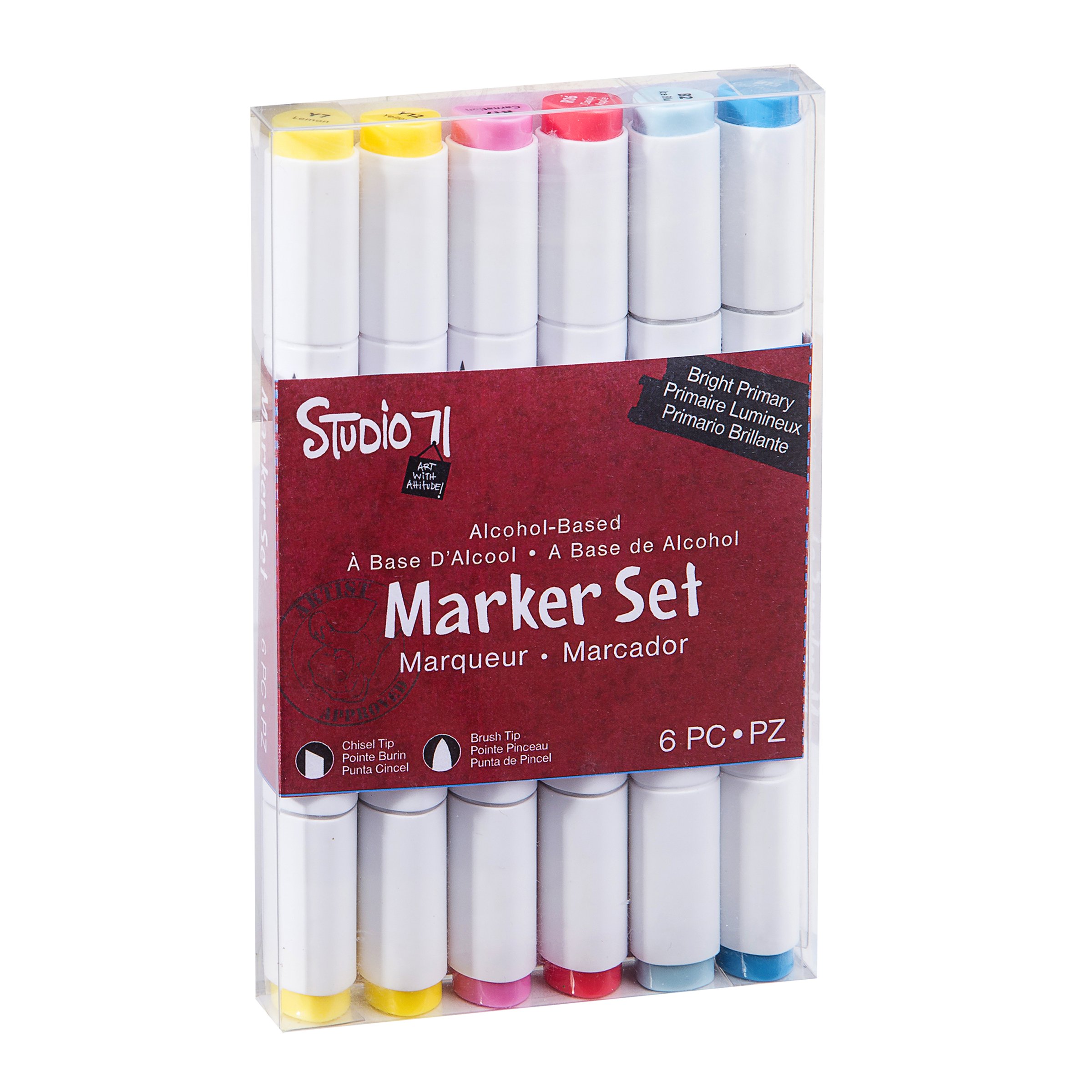 Darice 30038423 Studio 71 Alcohol-Based Marker Set, Bright Primaries, 6 piece, Ink
