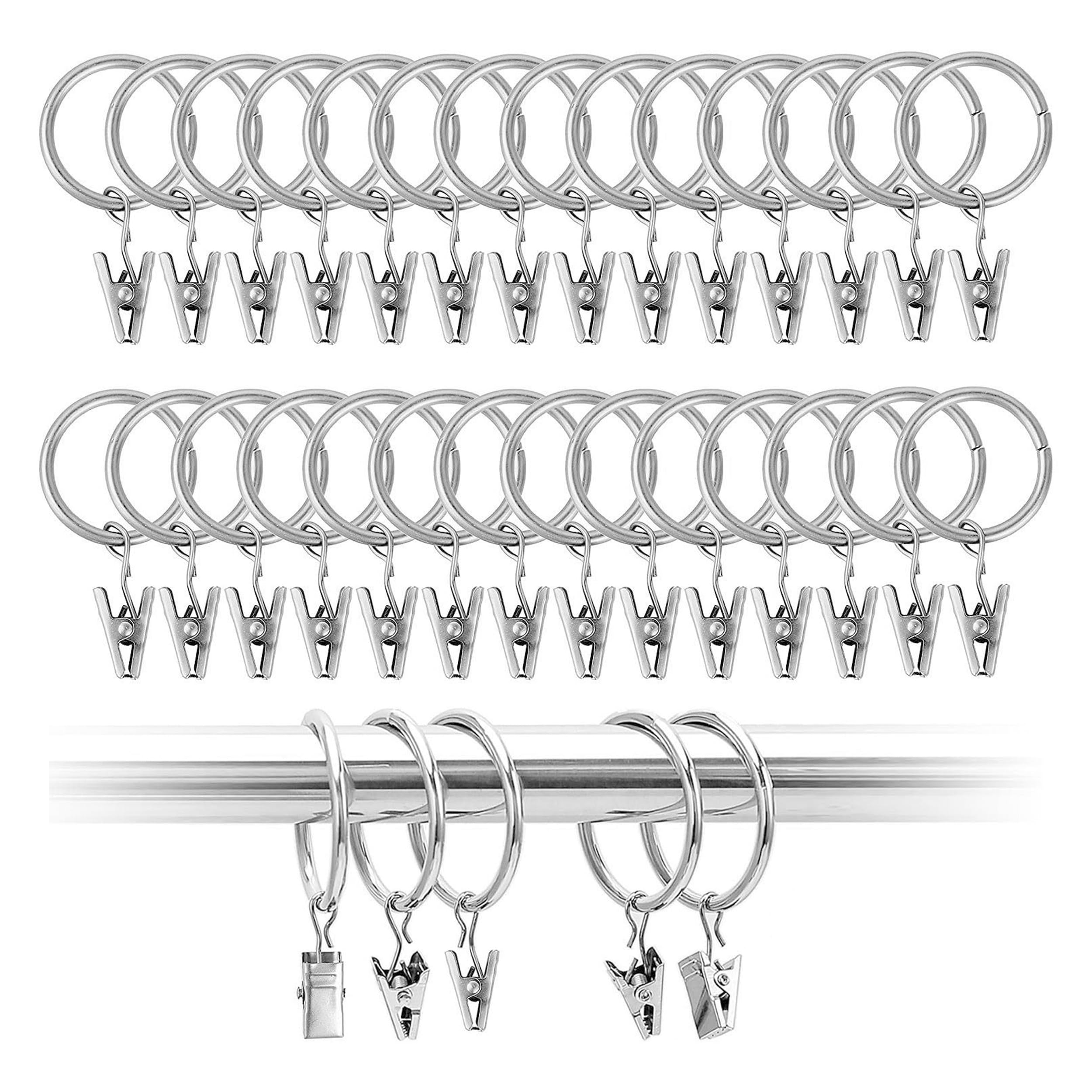 50PCS Metal Curtain Rings - 25mm Rod Ring Clips with Hook - Sliding Eyelet for Hanging