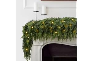 FAJUNZH 2PCS 9FT Christmas Cedar Garland with 100 Led Lights, Full 240 Pine Branches, Realistic Garland Artificial Greenery for Fireplace,Wall Indoor Outdoor Decorations