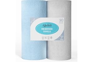 HONOVA Microfiber Cleaning Cloth Roll 90 Pack, Tear Away Microfiber Towels, 12" x 12", Reusable Paper Towels, All Purpose Paper Towels for Kitchen, Window, Car, Shop(Blue&Grey)
