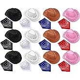 Haysandy 24 Pcs 12 Set Western Hat Bandanna for Adult Felt Cowboy Party Hats with Paisley Bandannas Multicolored for Birthday Halloween Christmas Carnival Costume Accessories Cosplay Party