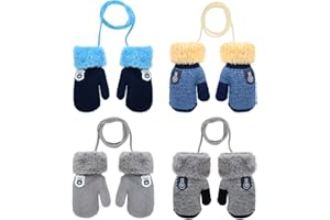 MarJunSep 4-Pack Winter Warm Fuzzy Fleece Baby Mitten Gloves Full Fingers with String for Infant Toddler Girls Boys 6 Months - 3 Years B-Pack