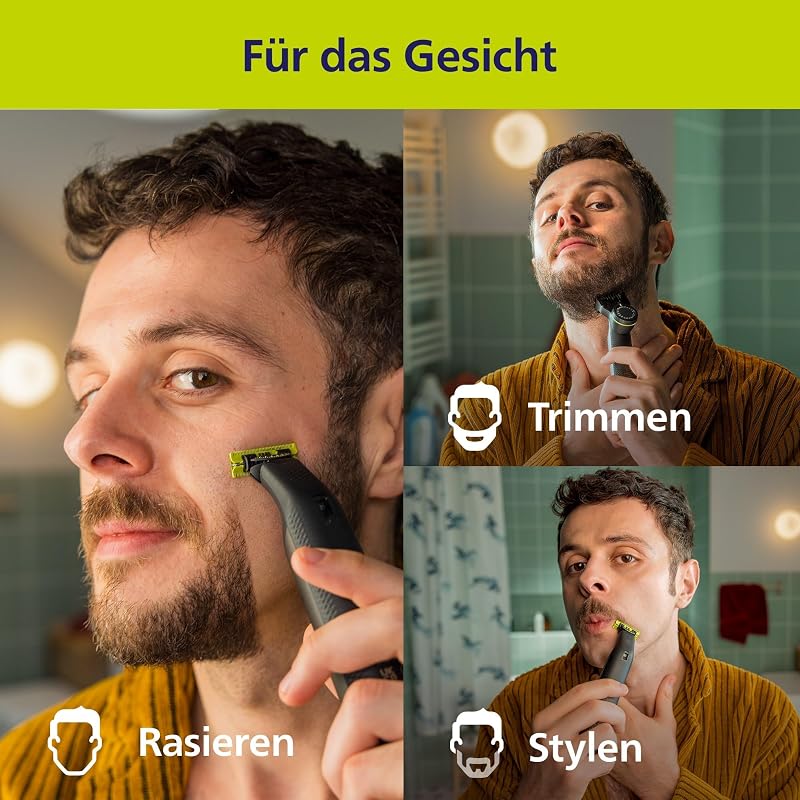 OneBlade Pro 360 Face & Body - elektrischer Rasierer, Trimmer & Bodygroomer, 2x 360 Klingen, Präzisionskamm, 2x Körperaufsätze, Reisetasche, Ladestation, für Gesicht & Körper (QP6652/30)