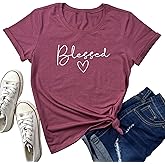BLACKMYTH Women Cute Graphic Tees Cotton Bleesed Heart T-Shirts