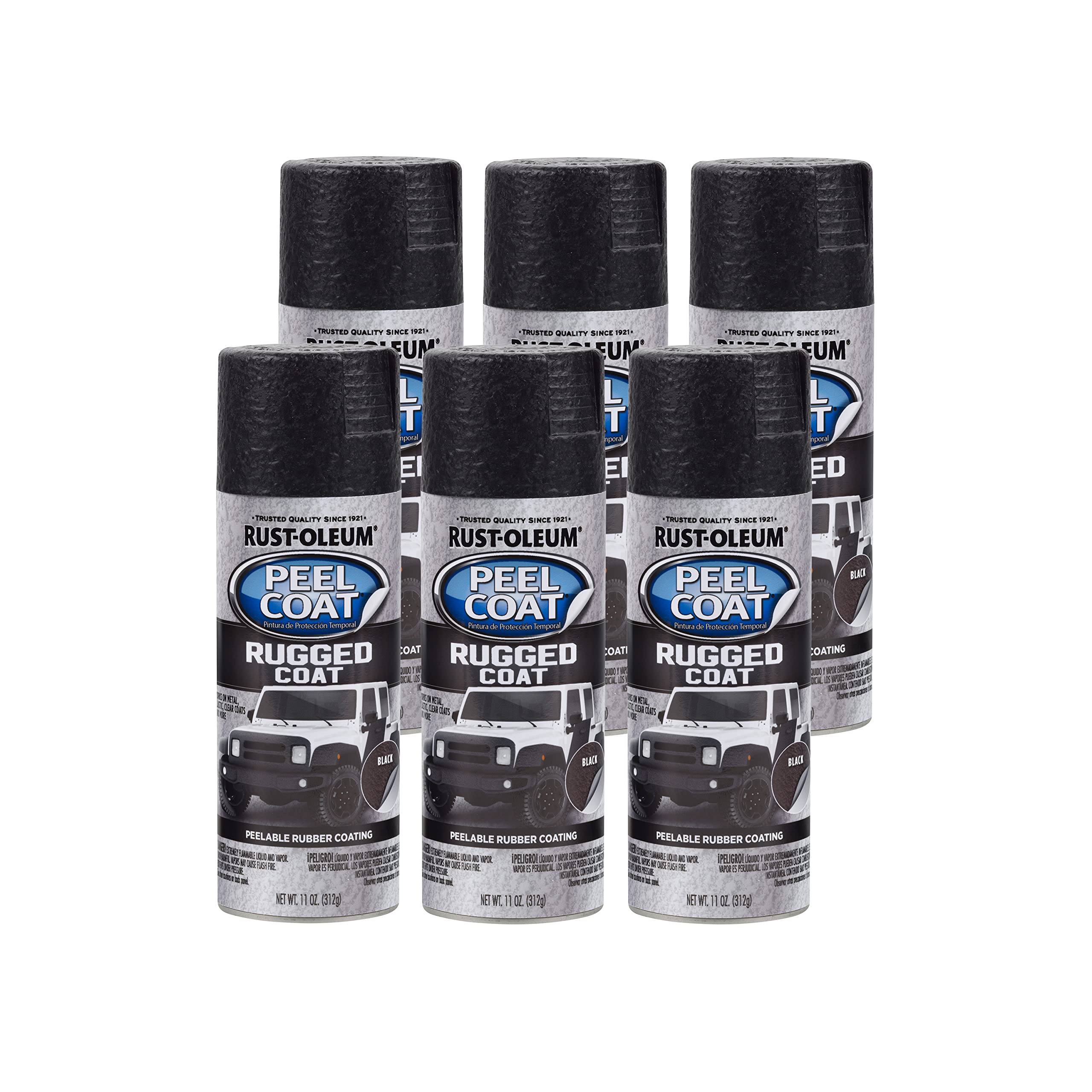 Rust-Oleum 311281-6PK Automotive Peel Rugged Coat Spray, 11 oz, Black, (Pack of 6)