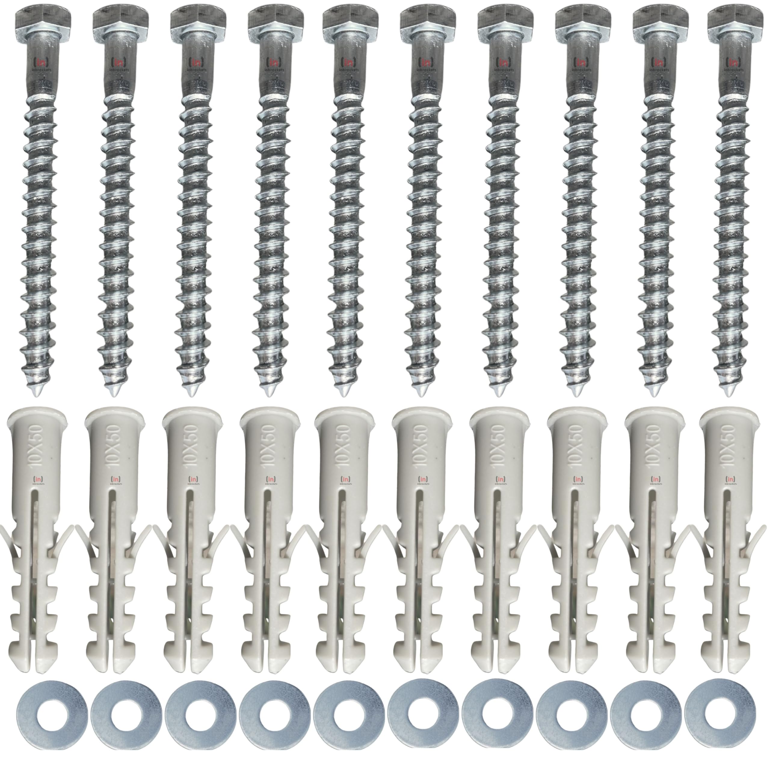 Inbrackets Value M8 x 60mm Masonry Brick Wall Fixing Screw Bolts with Plugs & Washers for Aerial Satellite Sky Dish Tv Bracket Fence Shelves Mounting (10)