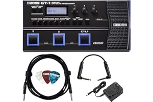 BOSS GT-1 Guitar Effects Processor Bundle with Gearlux Power Supply, Instrument & Patch Cable, and Picks