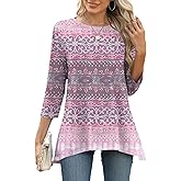 LOMON 3/4 Sleeve Tunic Tops for Women Loose Fit Dressy Casual Blouse Flowy Shirts to Wear with Leggings S-3XL