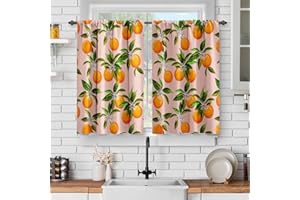 Jekeno Orange Kitchen Curtains Set for Windows: Natural Fruit Short Cafe Curtain Unique Tomato Decor for Dining Room Tier Curtains Art Printed Rod Pocket Window Drapes 36 Inch Length 2 Panels Set