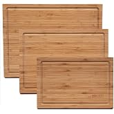 Chef's Vision Bamboo Cutting Board 3-Piece Kitchen Set, 0.8-Inch Thick Wood | Large reversible wooden cutting boards with deep juice grooves + built-in handles; XL 16 x 12, 14 x 10 and 12 x 8-inch sizes