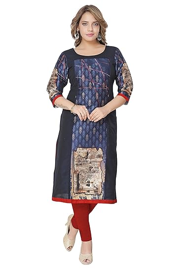 Women's Maternity cum Feeding Blue Printed Long straight Kurti for Casual
