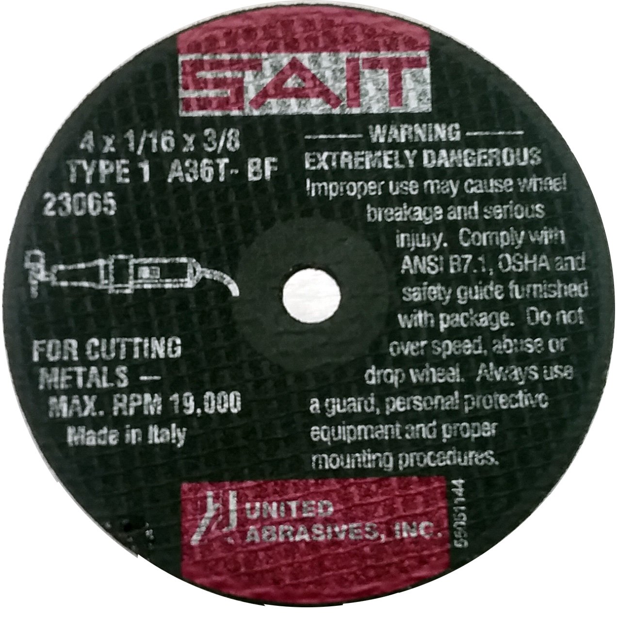 United AbrasivesSait, 23065, Cutoff Wheel, A36T, 4in.x1/16in.x3/8in