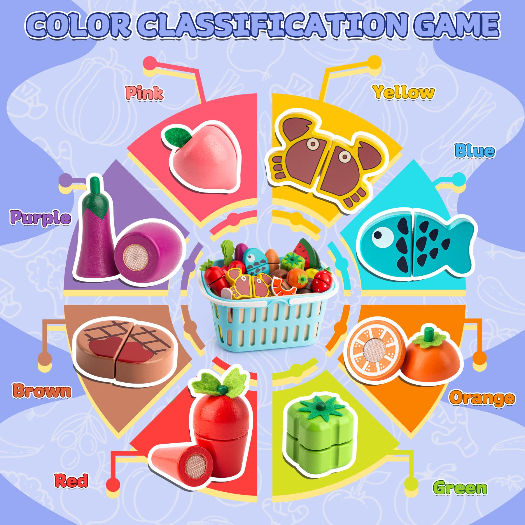 BunnyJOY Kinderküche Zubehor Holz, Spielküche Zubehor, Kaufladen Zubehör, Küchenspielzeug Holz, Küchenzubehor Kinder, Lebensmittel Spielzeug, Schneideset Obst Gemuese, 26 Stück 4