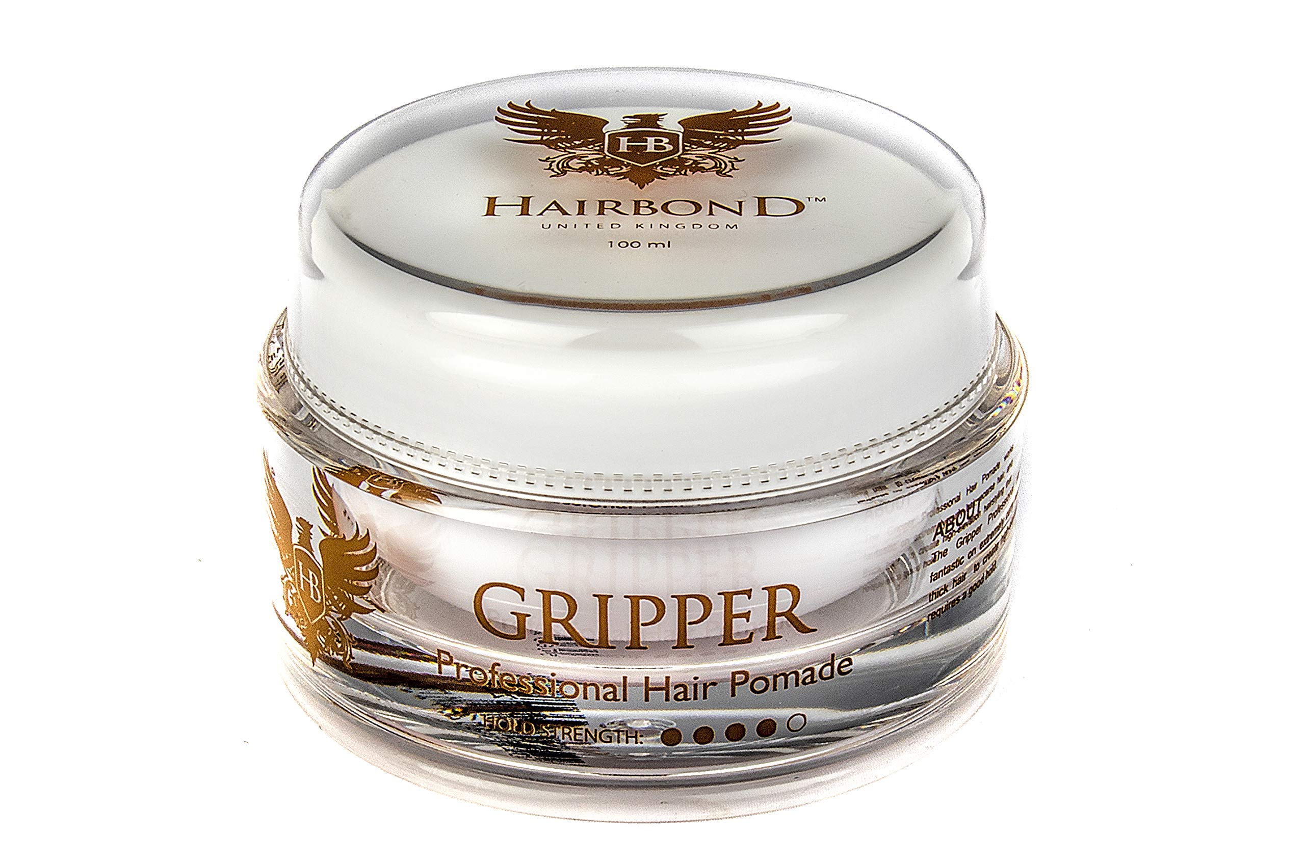 Hairbond United Kingdom Gripper Professional Hair Pomade (100ml) mens deluxe water based hair styling product for men MEDIUM HOLD and HIGH SHINE FINISH