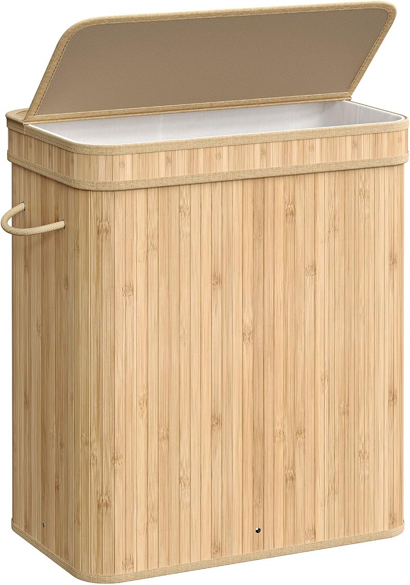 SONGMICS Laundry Hamper with Lid 100 L Bamboo Basket Removable Liner