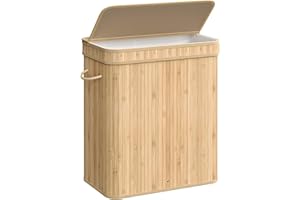 SONGMICS Laundry Hamper with Lid, Bamboo Laundry Basket, Removable Machine Washable Laundry Basket, with Handles, 26.4-Gallons, for Laundry Room, Bedroom, Bathroom, Natural Beige ULCB063N01
