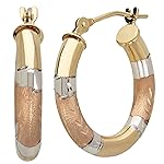 $39.99 Klassics 10K Tricolor Gold Satin and Diamond Cut Hoop Earrings