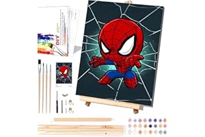 KOJEFCV Cartoon Paint by Numbers Kit for Kids with Framed Canvas - with Wooden Easel, Easy Kids Paint by Number Kits Age 8-12, DIY Acrylic Oil Painting Kits with 4 Wooden Brushes Nice Gift Box (12x16 inch)