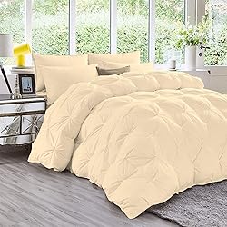 3Pcs Pinch Pleated Comforter Set - Ivory Solid
