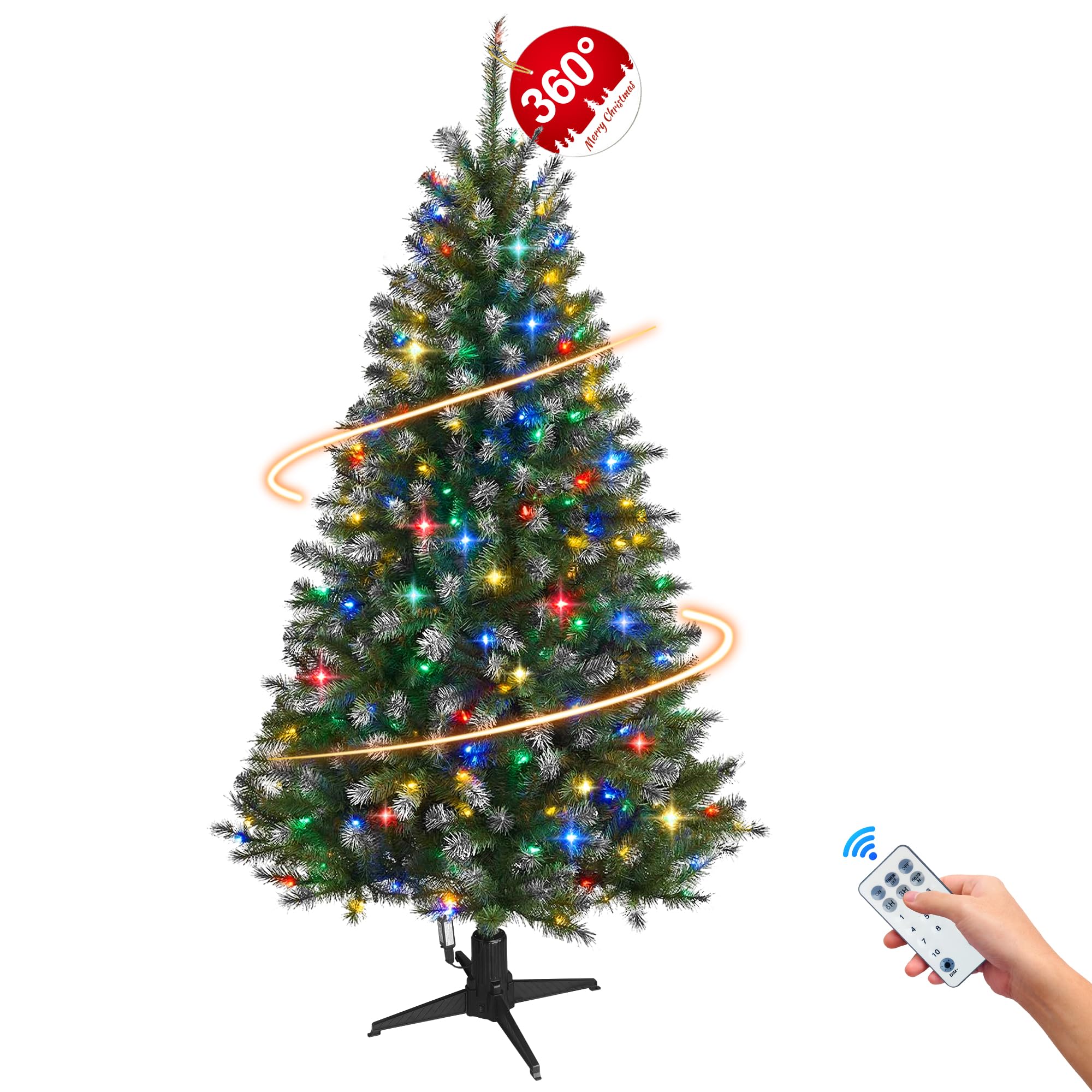 Photo 1 of STRIGHT Rotating Artificial Christmas Tree with LED Lights, 6FT 360 Degree Displays Artificial Tree Great for Home, Office, & Parties Holiday Thanksgiving Xmas Decorations