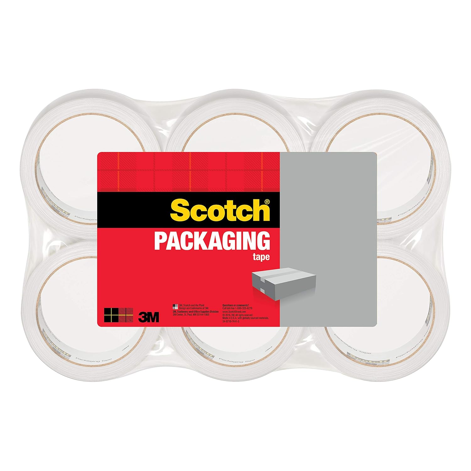 Scotch Lightweight Shipping Packaging Tape, 1.88 Inches x 54.6 Yards, 6 Rolls (3350-6)