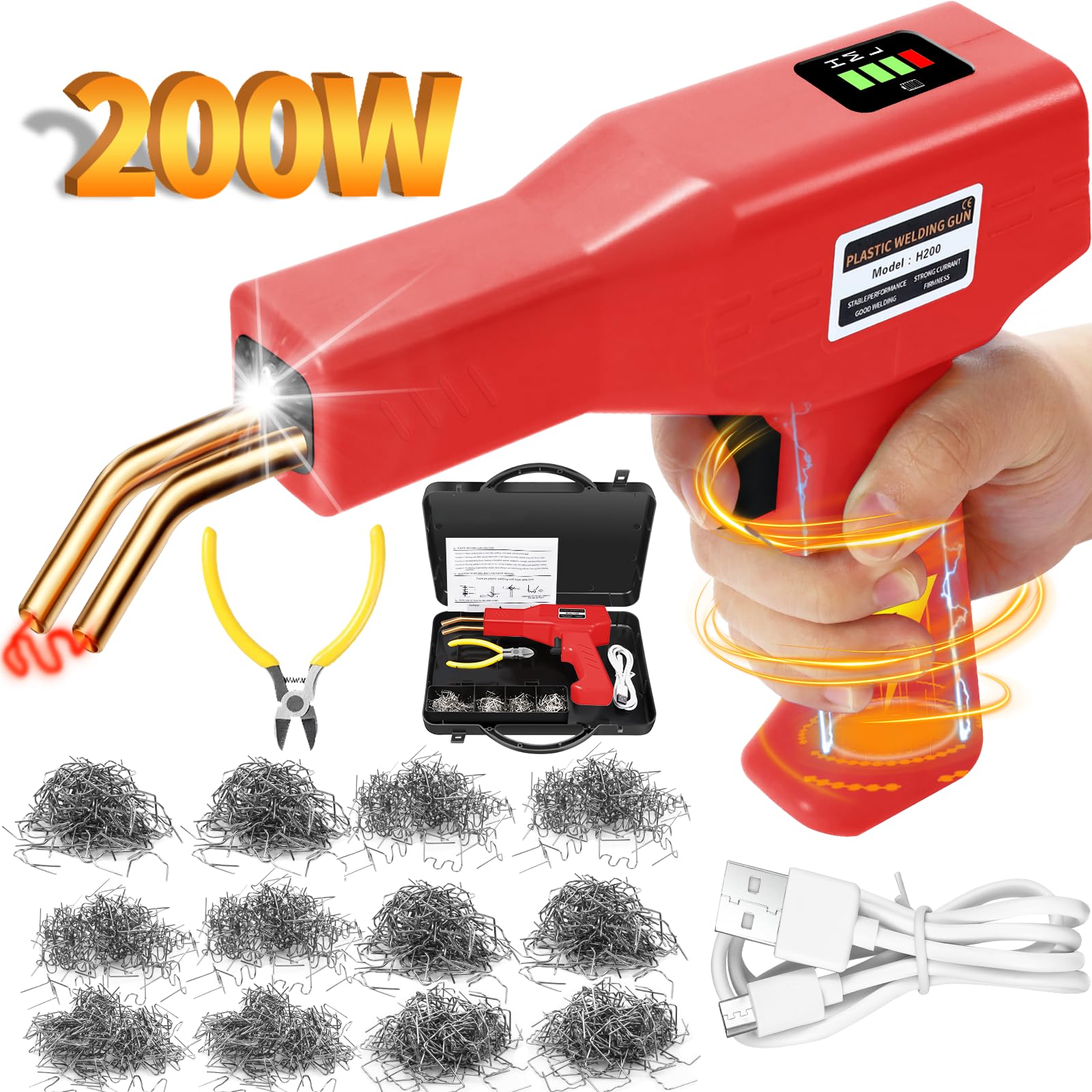 200W Upgraded Plastic Welding Kit，5000mAh USB Rechargeable Plastic Welder Kit, Plastic Repair Kit with 1050PCS Hot Stapler, Cordless Plastic Welding Machine for Plastic Crack Repair