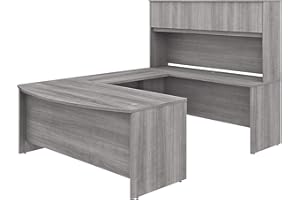 Bush Business Furniture Studio C U Shaped Desk with Hutch and Mobile File Cabinet, U Workstation Set for Home or Professional Office, 72W x 36D, Platinum Gray