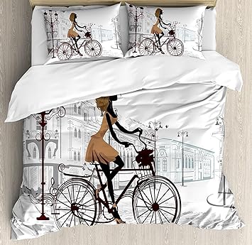 Teen Room Decor 3-tlg. Bettwäscheset, junges Mädchen in Pariser Straßen