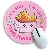 Gctriki Pink Round Mouse Pads for Desk, Cute Office Decor for Women 8.6 in | Dumpster on Fire Small Mousepad, Stitched Edge, Non-Slip, Computer Mouse Pad for Wireless Mouse Laptop Desk Accessories