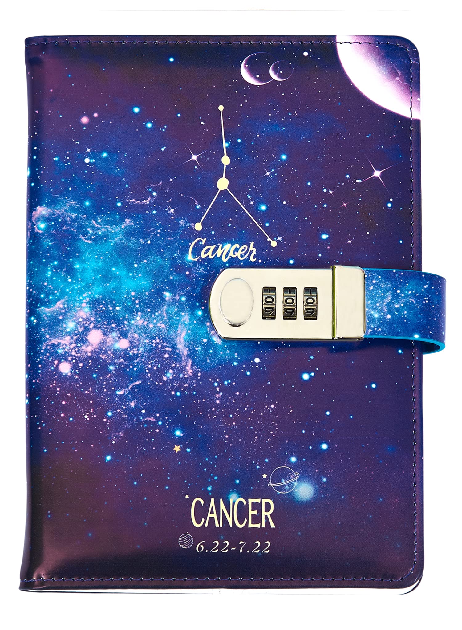 NectaRoy A5 Vintage Lockable Diary, Constellation Travel Journal, PU Leather Password Notebook, Sketchbook Office School Supplies Student Stationery Birthday Gift, 210x145mm