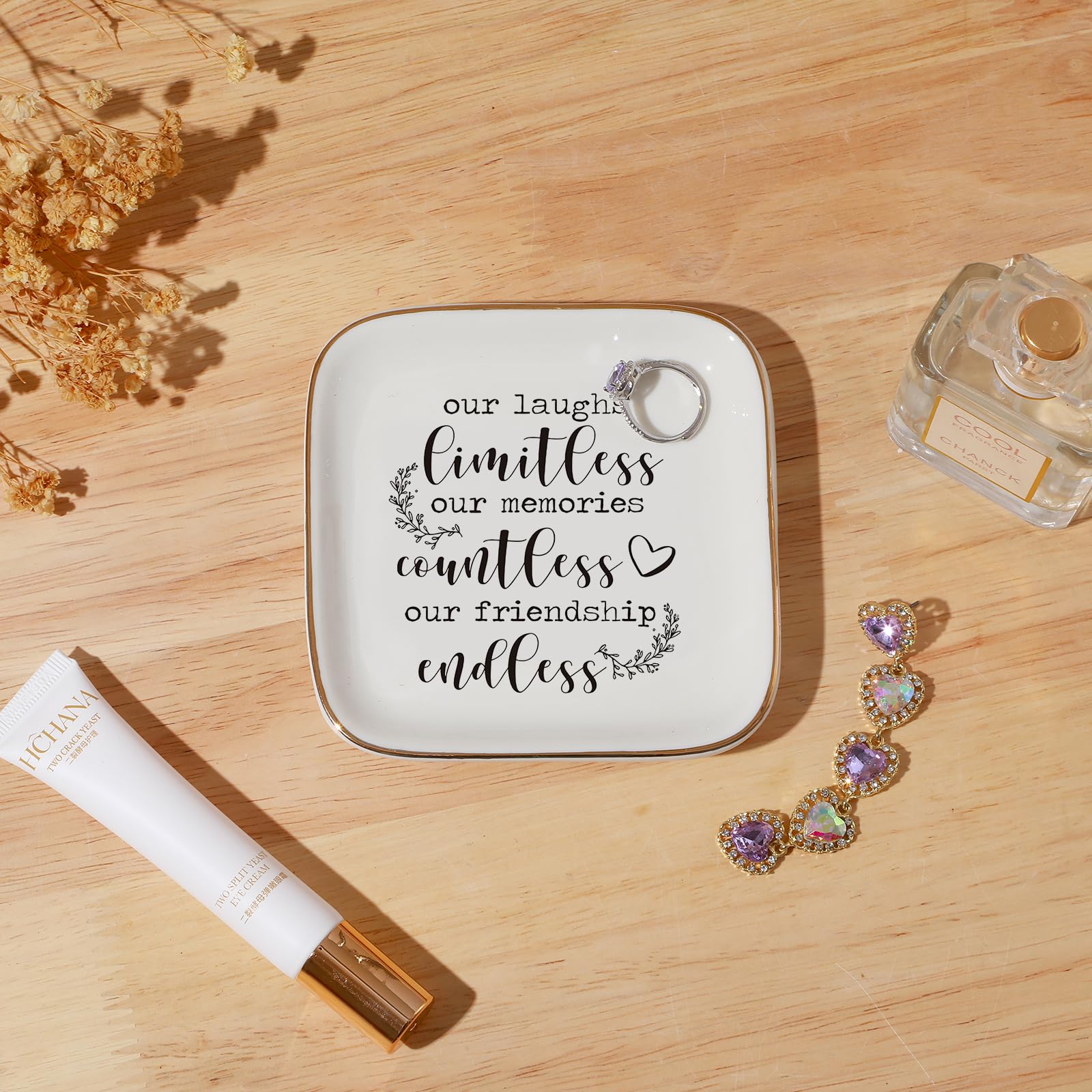 PUDDING CABIN Friendship Gifts for Women Friends Ring Dish Our Laughs Limitless, Memories Countless, Friendship Endless! -Gifts for Friends Female Birthday Gifts for Women Bridal Shower