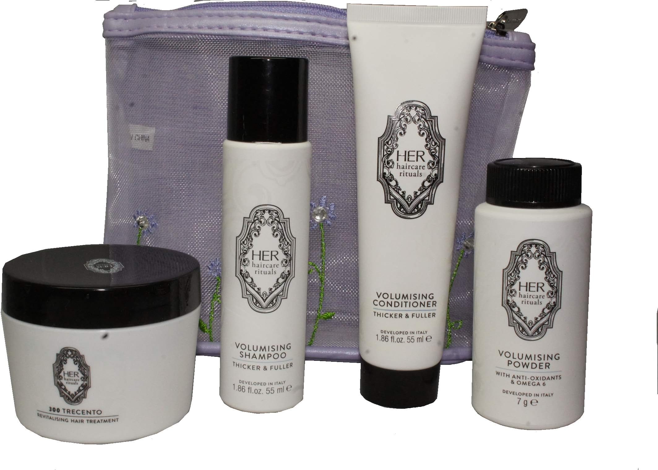 HER Haircare Rituals Volumising Intensive Kit Shampoo Conditioner Hair Treatment Travel Bag Gift Set