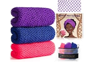 BukSuk African Net Sponge Authentic - 3 Pieces African Exfoliating Net Sponge for All Skin Types, Exfoliating Shower Body Scrubber, Ideal for Face & Body Daily Use, Durable, Gentle Exfoliation