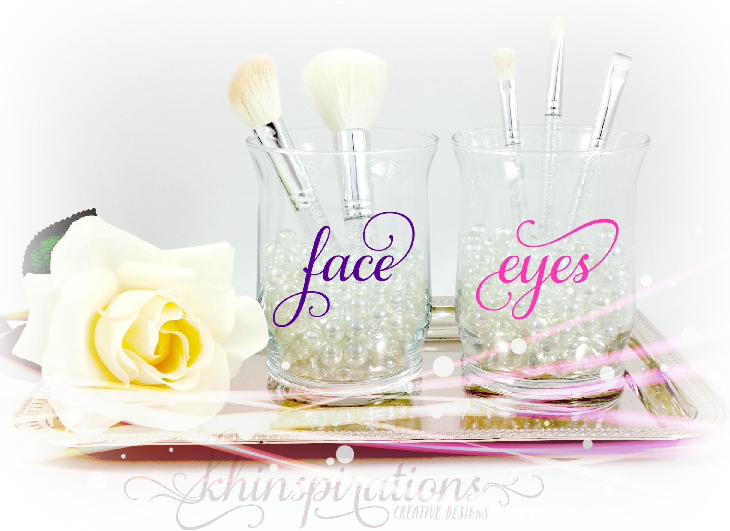 Khinspirations - Makeup Brush Holder Organizer Face and Eyes Glass Cups Set of Two