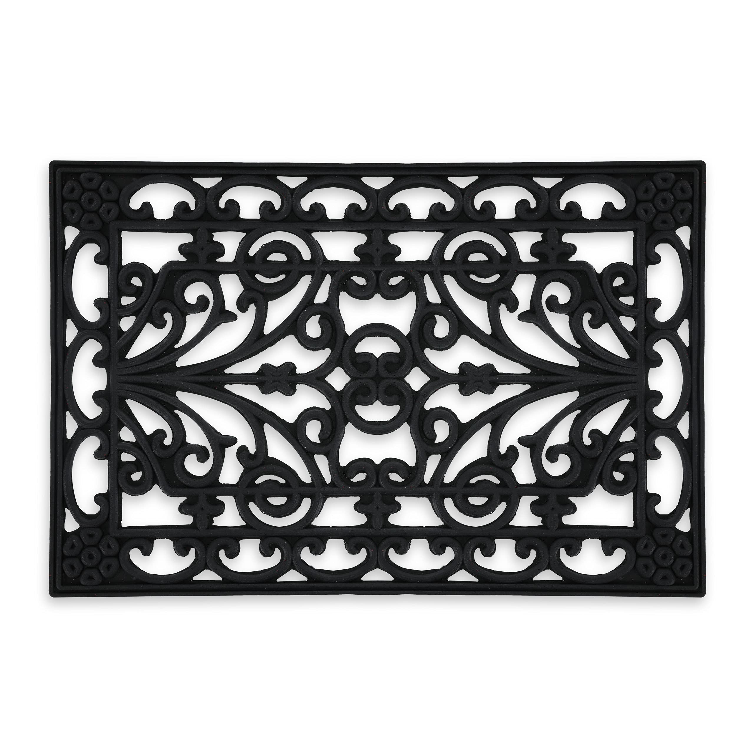 Relaxdays Rubber Doormat, 40 x 60, Non-Slip, Durable, Outdoor Grating, Entrance Mat, Ornaments, Black