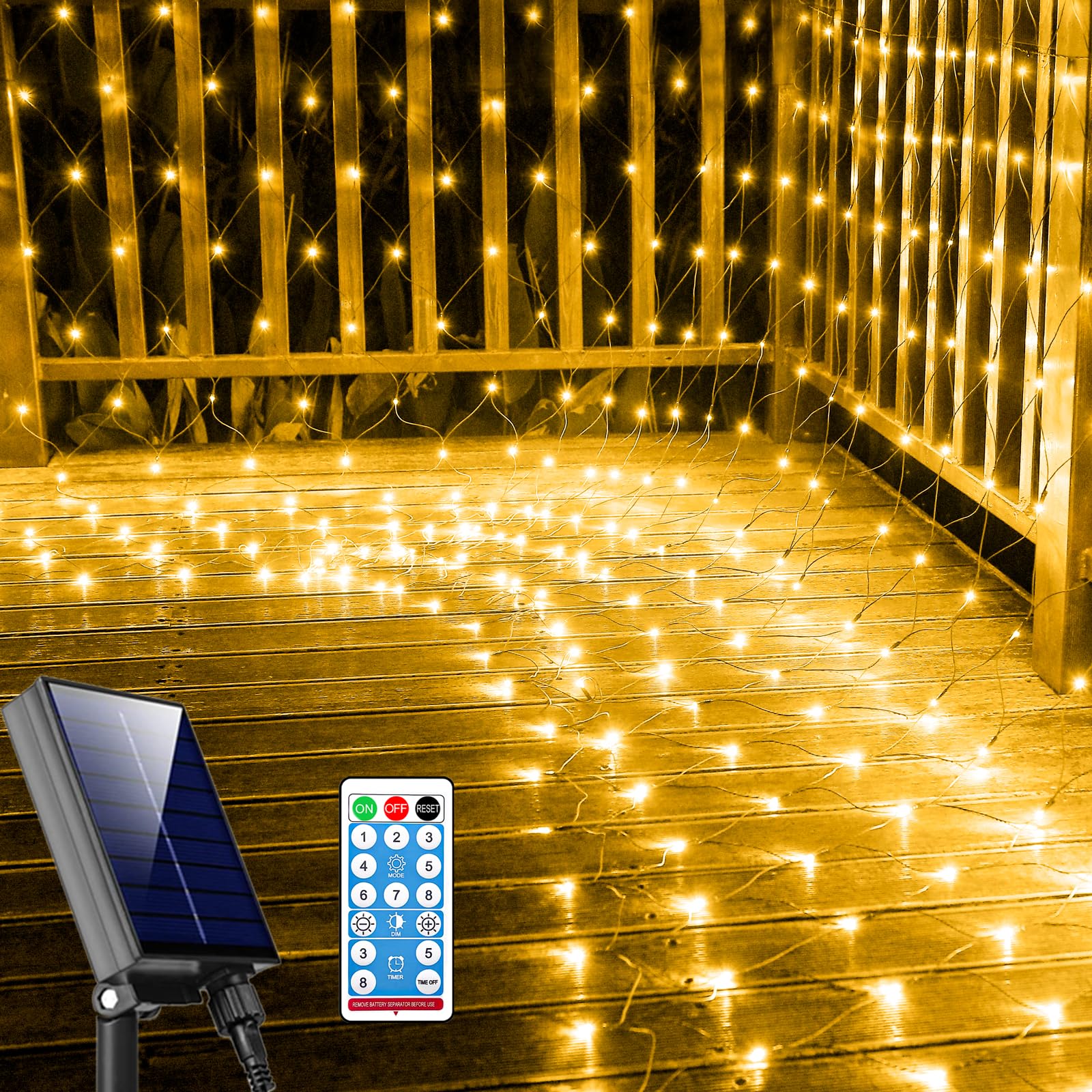 Photo 1 of Solar Net Lights Outdoor, 360 LED Warm White Mesh Lights for Bushes Waterproof Solar & USB 2 Power Way, 21ft x 5ft 8 Modes Green Wire String Light with Remote Christmas Trees Patio Indoor Decor