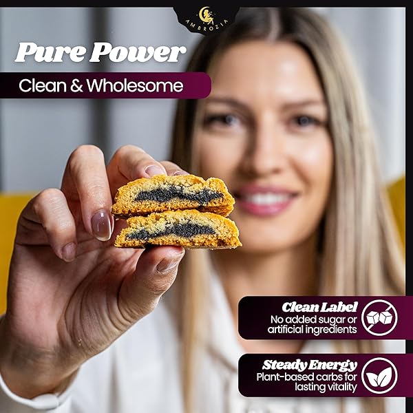 AMBROZIA MAAMOUL DATE VEGAN COOKIES, NO SUGAR ADDED, 10-PACK (2.12 OZ EACH) – SOFT-BAKED HEALTHY SNACK, ORGANIC SNACK FOR KIDS & ADULTS, NATURAL ENERGY TREAT, MADE IN EU