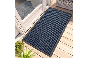 DEXI Door Mat, Durable Heavy Duty Outdoor Indoor Doormat, Stain and Fade Resistant, Low Profile, Non Slip Front Door Mats, Easy Clean Patio Entryway Floor Mat, 48"x24", Squares Blue