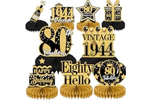Elomy 80th Birthday Decorations - 9PCS Black Gold 80th Birthday Party Decorations for Men Honeycomb Centerpieces Table Decorations Women 80th Birthday Cheers to Vintage 1944 Birthday Party Decor
