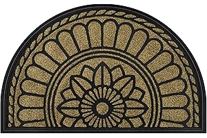 Mibao Half Round Door Mat, Non-Slip Welcome Entrance Way Mat, Durable Rubber Door Mats, Low-Profile Heavy Duty Doormat, Half Circle Mats for Garage, Patio, High Traffic Areas, 24" x 36", Beige&Brown