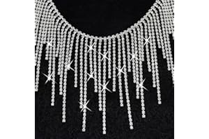Rhinestone Fringe Trim, 1 Yard Sparkle Diamond Fringe Belt, Sliver Tassel Chain for Jeans Clothing DIY