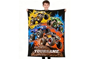 RIRIX Custom Monster Truck Blanket for Kids Boys Girls Truck Car Throw Blanket Fleece Blanket Personalized Gift for Christmas