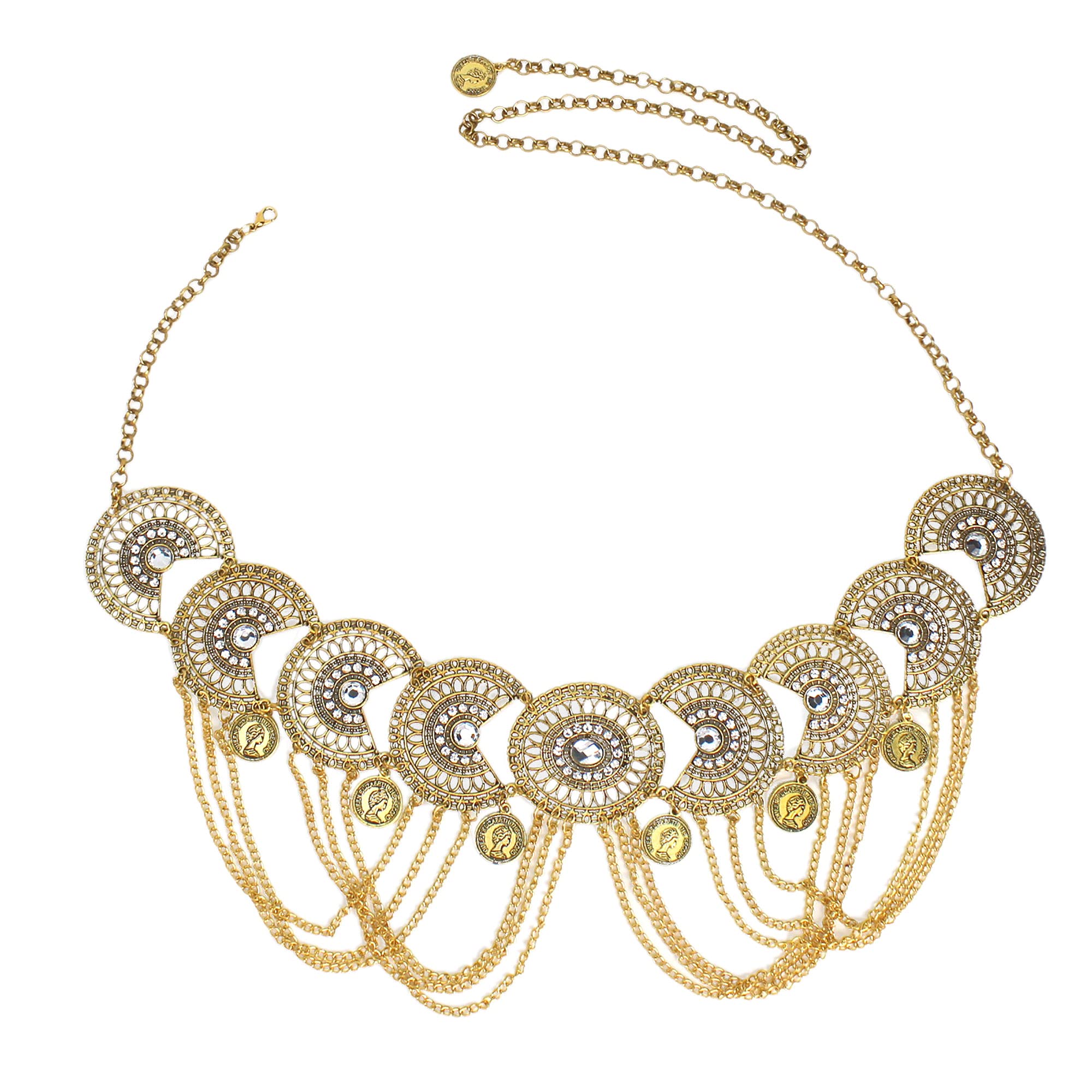 Women Fashion Vintage Chian Waist Belt Tassel Hollow Out Coin Metal Link Chain Gold Body Accessory Jewelry