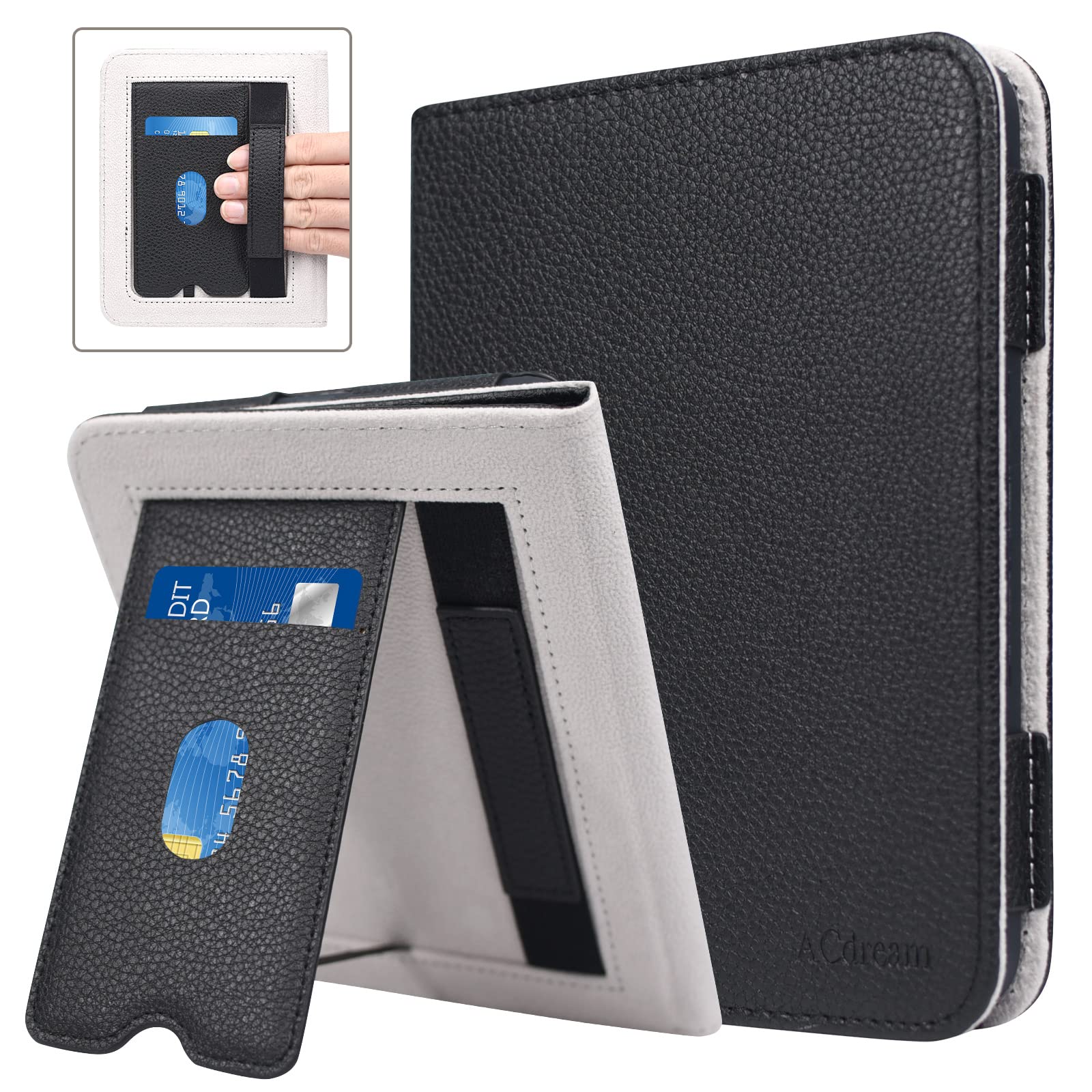 ACdream Case for Barnes and Noble Nook Glowlight 4 2021 Release, Hands Free Stand Protective Durable Premium PU Leather Cover with Magnet Closure, Hand Strap, Card Slot, Black