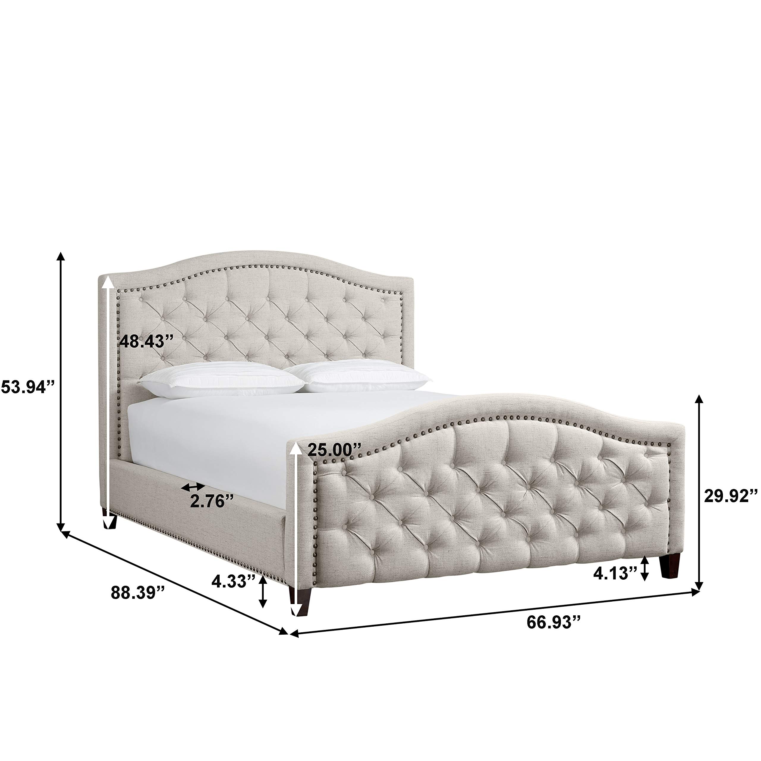 Pulaski Button Tufted Upholstered Queen Bed Platform, Beige, (2 boxes)