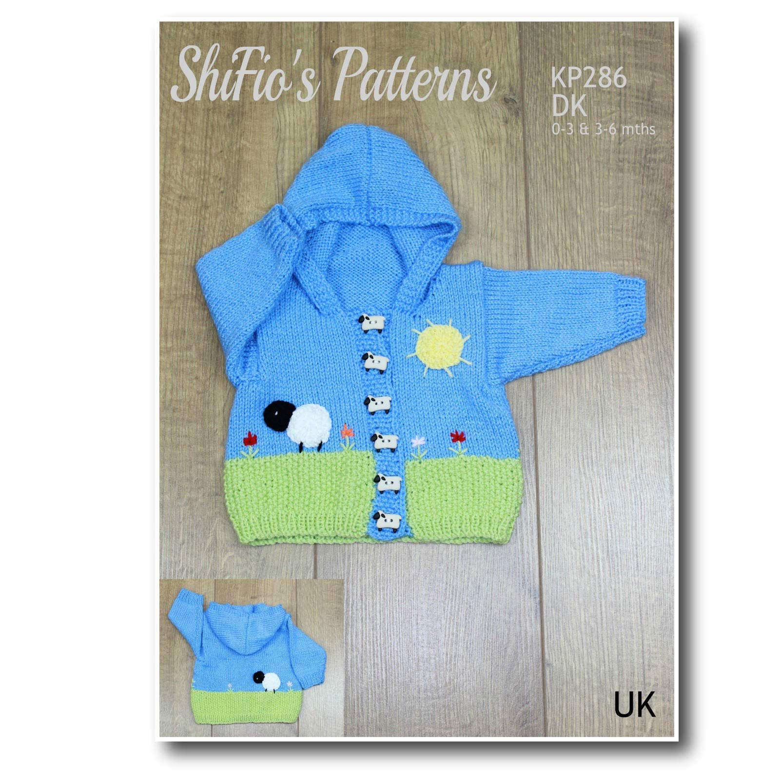 KP286 Babies Hooded Jacket Knitting Pattern - 0 to 6 Months, DK Pattern