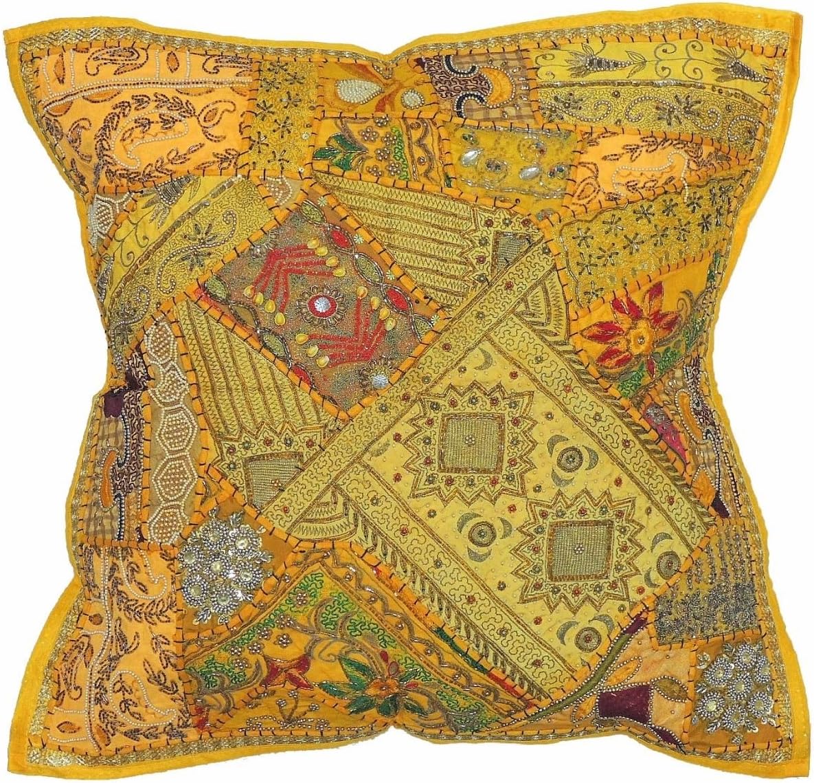 NovaHaat Sunglow Yellow Handcrafted Tapestry Floor Pillow