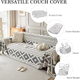 SHANNA Geometric Chenille Sofa Cover 2 3 4 Seater Tassel All Season view 3