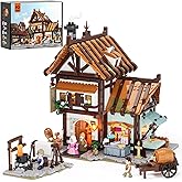 FUNWHOLE Medieval Tailor Shop Lighting Building Bricks Set - Middle Ages City Town Tailoring Studio Multi-Form Modular Collec
