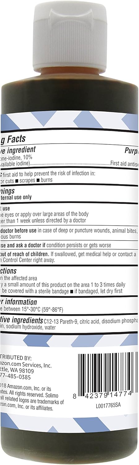  Brand - Solimo 10% Povidone Iodine Solution First Aid Antiseptic, 4 Fluid Ounce: Health & Personal Care